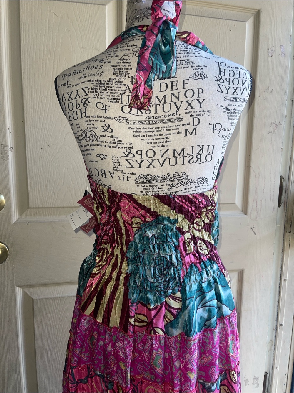 Boho Chic Pink and Red Halter Maxi Sundress open back - Picture 4 of 4